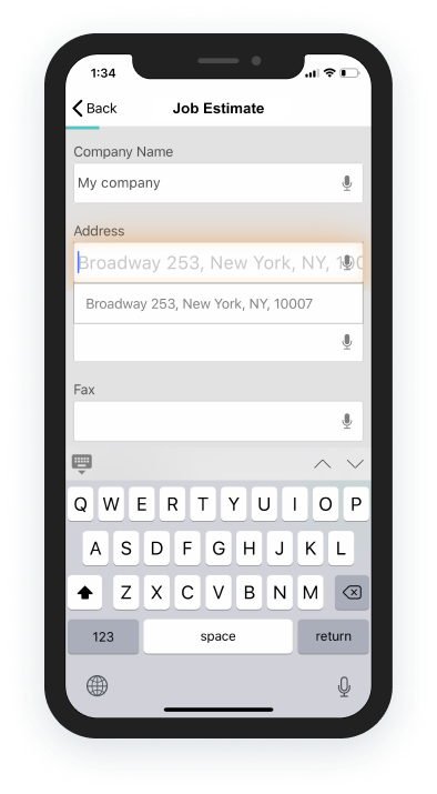 screenshot of filling out the form in the Snappii Mobile Form‪s‬ application